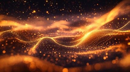 Wall Mural - Flowy Particles in Golden Light