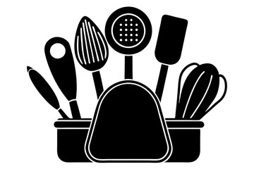 Kitchen utensil silhouette vector, Kitchen cutlery, utensil and cooking tools silhouette elements
