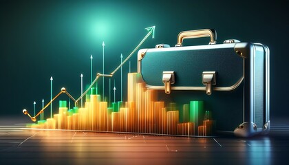 Wall Mural - A business-themed image featuring a briefcase next to a rising financial graph.