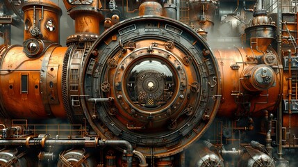 Sticker - Steampunk Machine: A Detailed Illustration of an Industrial Design