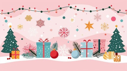 Sticker - Festive Pastel Snowflakes and Cute Holiday Decorations