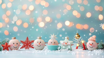 Wall Mural - Smiling Faces with Twinkling Snowflakes in Cheerful Setting