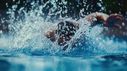 Swimmer Diving into Water Splashing Dramatically