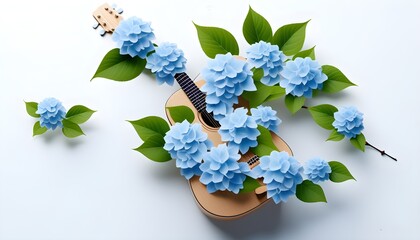 Wall Mural - Elegant Sakura Pattern Guitar Showcased Against a Clean White Background with Spotlight for Stunning Product Presentation