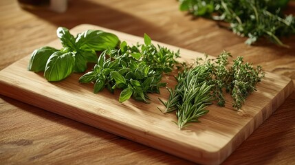 Fresh Herbs on Wooden Cutting Board