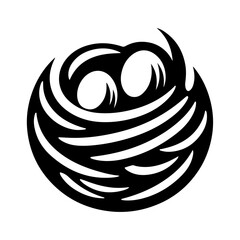 Bird nest with egg black silhouette icon design