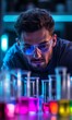 © Mumtaz - Scientist Working in Lab with Colorful Chemicals in Beakers