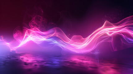 Wall Mural - Flowing abstract neon waves with smoky effects on a reflective surface