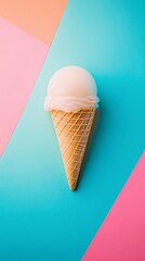 Sticker - Ice cream cone on colorful geometric background