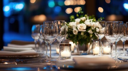 Sticker - Elegant Table Setting with Wine Glasses and Candles