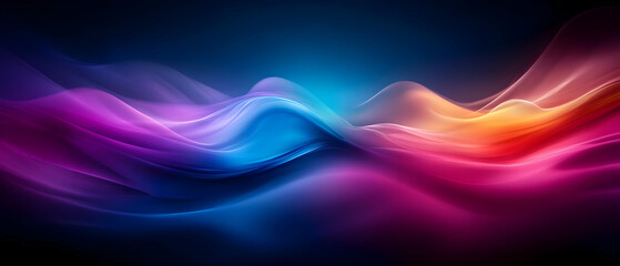 Wall Mural - colorful abstract waves of light flowing smoothly against a dark background.