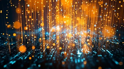 Wall Mural - abstract digital background with orange lines and blue lights