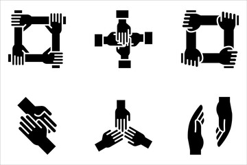 Set of teamwork icons. solidarity symbol, collaboration, unity hands. Partnership, business friendship on white background