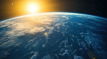 Wall Mural - earth atmosphere glowing in the sunlight, with the planet blue and green surface stretching below