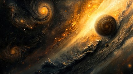 Wall Mural - jupiter northern hemisphere, with swirling clouds and large storm systems visible in the vibrant, tu