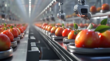 Wall Mural - Automated Apple Sorting in a Modern Factory