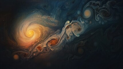 Wall Mural - jupiter northern hemisphere, with swirling clouds and large storm systems visible in the vibrant, tu