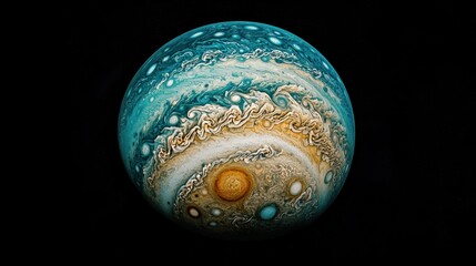 Wall Mural - jupiter swirling cloud systems seen from space, with the planet vibrant colors and massive storm sys