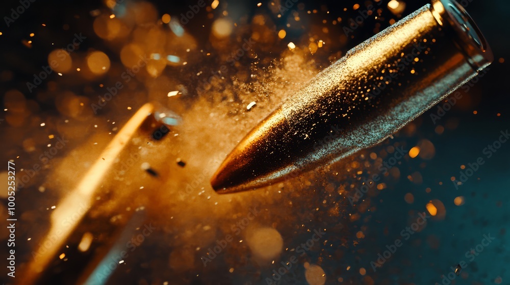 High-speed close-up shot of bullets flying through the air with ...