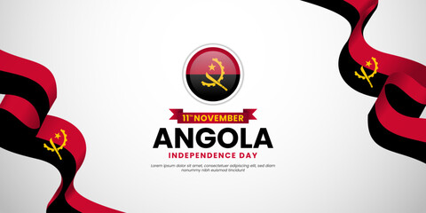 Angola Waving Ribbon Flag for Independence day background design with blank space area