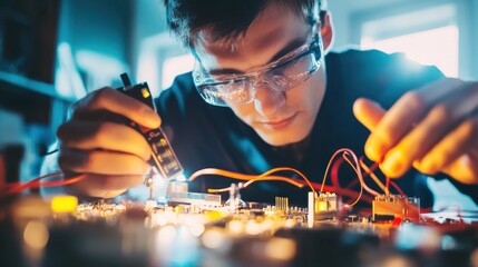 Wall Mural - Focused Technician Working on Electronics