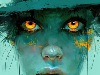 Canvas Print - Intense Gaze: A Close-Up Portrait in Vivid Colors