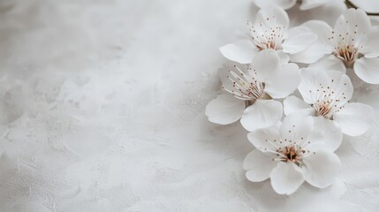 Canvas Print - Delicate White Blossoms on a Grey Background