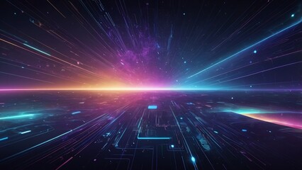Luminous Digital Wonderland Cascading Streams of Light and Interlocking Circuit Forms
