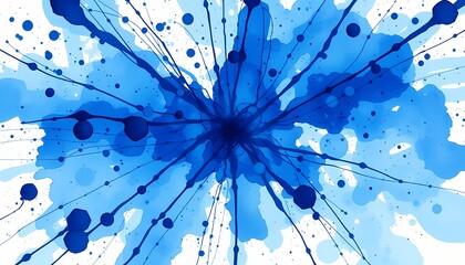 Dynamic Blue Watercolor Splatter with Intricate Details and Soft Color Bleeds Art Print