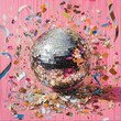 © Charoen - Glittering disco ball card design, with the ball's reflective surface serving as writing space, confetti and streamers framing the edges