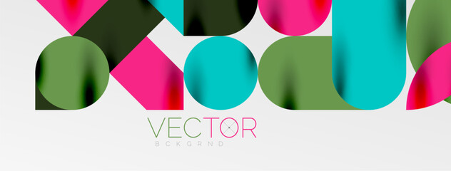 Poster - Mosaic geometric elements. Colorful circles, round geometric shapes and lines with shadow 3d effects. Simple forms abstract background for wallpaper, banner, template or landing