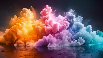 Fototapete - A vibrant, swirling cloud of multicolored smoke billowing and dispersing in the atmosphere.