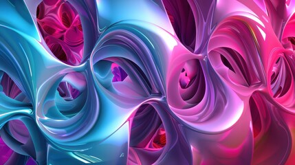 Wall Mural - Abstract 3D Design with Intertwined Glossy Blue and Pink Shapes