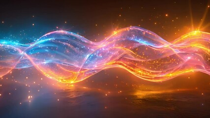 Fototapete - Colorful neon light waves intertwine against a dark backdrop.