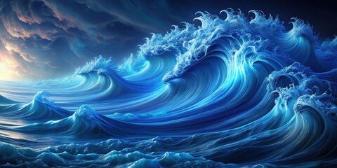 Abstract blue fractal art resembling ocean waves, fractal, abstract, art, background, ocean, waves, blue, design, pattern, digital