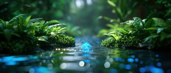 Glistening Stream in Lush Forest Environment