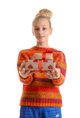 Canvas Print - Happy teenager girl with gift boxes isolated on white background