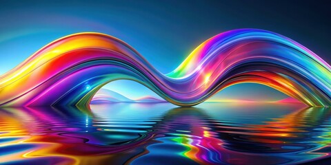 Abstract flow shape with vibrant rainbow reflections and refractions, abstract, flow, shape, rainbow, reflections, refractions