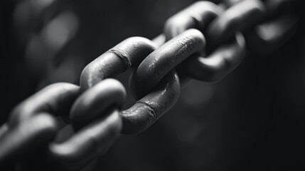 close-up of a textured metal chain link, showcasing strength and durability in black and white aesth