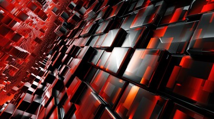 Wall Mural - Abstract Red and Black Geometric Cube Pattern