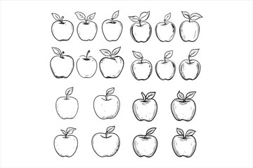 Wall Mural - Minimalist line art icon apple fruit collection set logo symbol