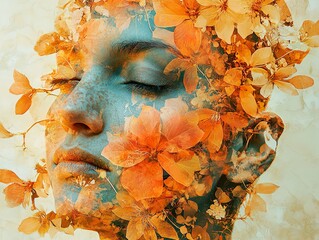 Wall Mural - Floral Portrait: Woman's Face with Flowers