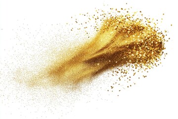 Explosion metallic gold glitter sparkle bokeh isolated white background decoration. Golden Glitter powder spark blink celebrate, with generative ai