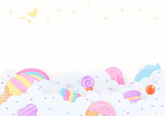 Sweet dessert with sprinkles and stars background