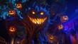 © 69 Timeless  Studio  - A twisted tree with glowing jack-o'-lanterns hanging from its branches, creating a creepy, supernatural glow in the dark.