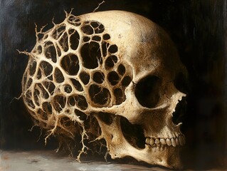 Sticker - A Detailed Skull Painting - A Study of Mortality and Decay