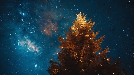 Poster - Christmas tree mixed with a starry night sky.