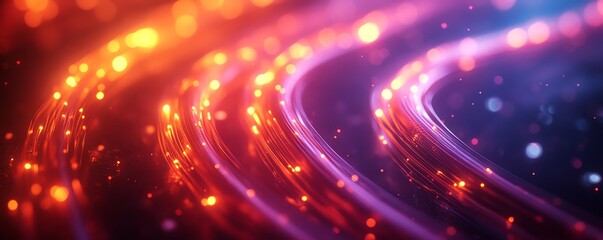 Closeup of glowing data cables in an information transfer process, abstract background with illuminated details, highresolution and vibrant