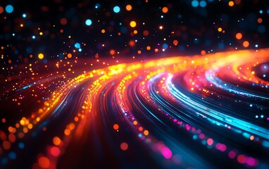 Aufkleber - Glowing light trails from data cables transferring information, futuristic background with vivid colors and dynamic effects, highdefinition