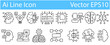 © DOUGLAS - AI editable stroke icons.AI icons line design. Deep learning, artificial intelligence, intelligence, generative AI, artificial, drawing AI, neural network, chatbot vector illustrations.